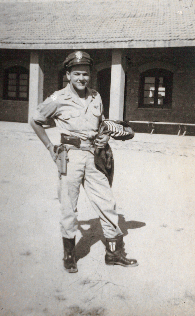 Ted Stevens during WWII. No info n back of print but his clothing and background are similar to another identified by Leroy Parramore as Kurachi, India on the way to China, probably 1943. Stevens Foundation photo