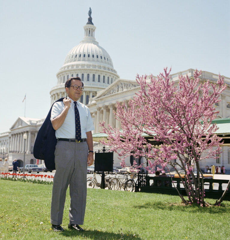 Sen. Ted Stevens poses with the Capitol and cherry blossoms in April of 1979. U.S. Senate / Stevens Foundation photo