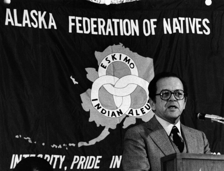 Senator Ted Stevens speakinig at AFN in Anchorage in December 1981. Previous rec# 84 dbStevens, previous filename 1981pwg1. (digitized for AFN tribute to TS, 2013.)