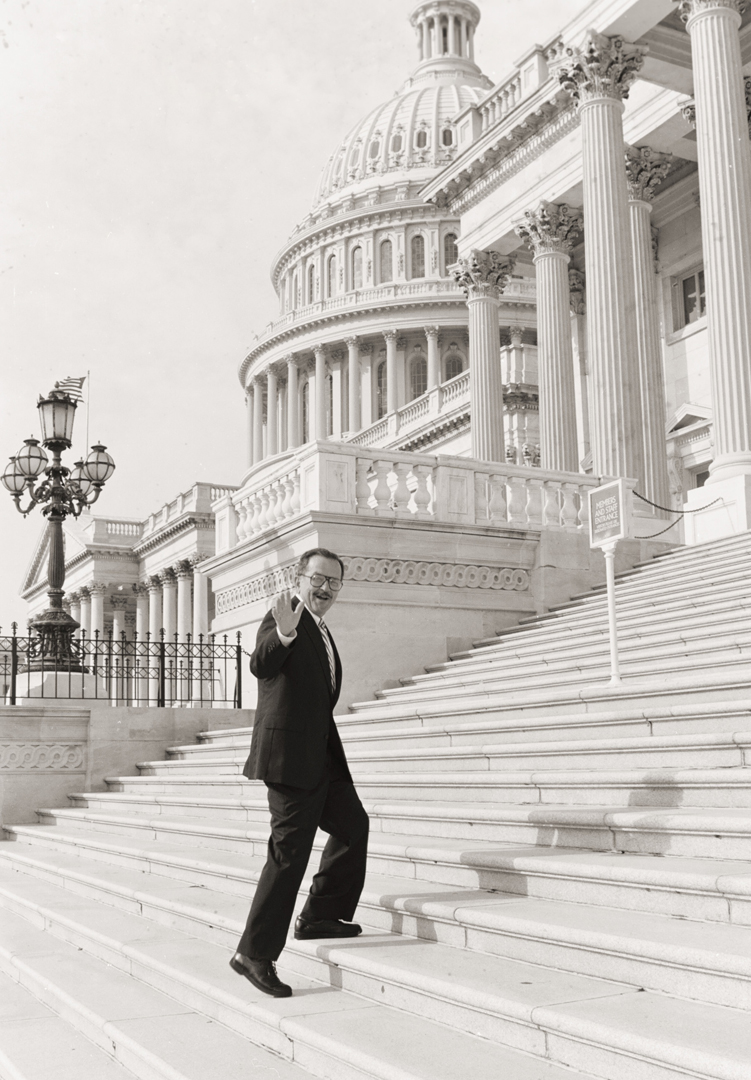 1991-09-10 Sen. Ted Stevens walking up the Capitol steps after prostate cancer surgery. He always took the stairs instead of the escalator. Stevens Foundation photo