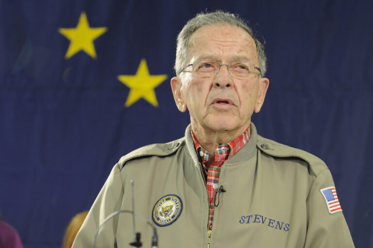 Sen. Ted Stevens announces a bid for re-election at a press conference in Anchorage on August 4, 2008. Photo by Greg Martin / Stevens Foundation